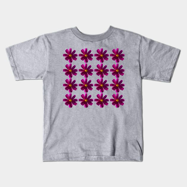 Dark Pink Cosmos Flowers Pattern Kids T-Shirt by ellenhenryart